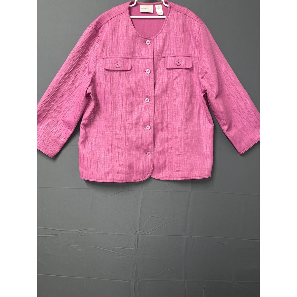 Alfred Dunner Textured Jacket Womens 16 Purple Round Neck Button Front Winter